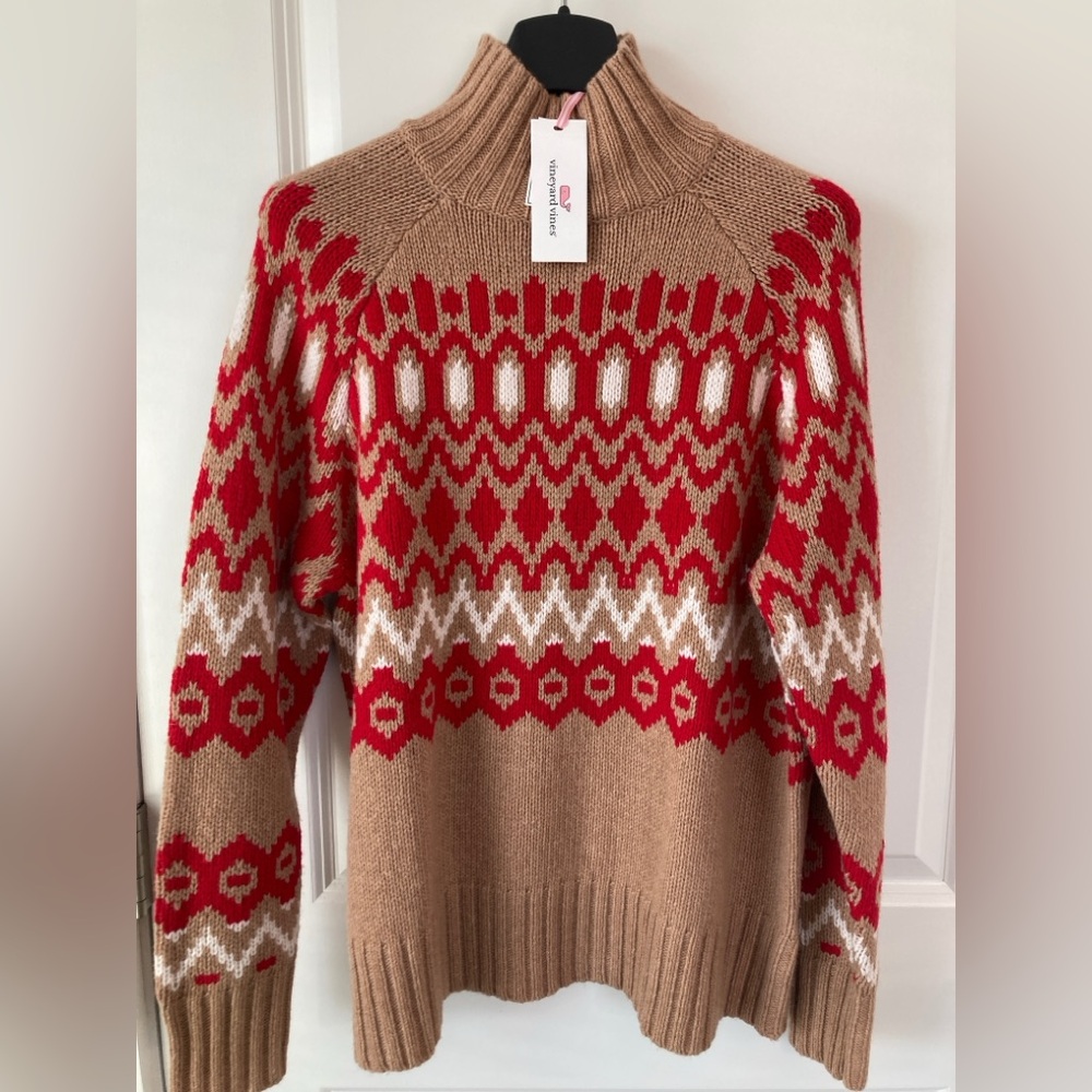 Vineyard Vines Fair Isle Mock Neck Sweater Women’s Small in Camel NEW